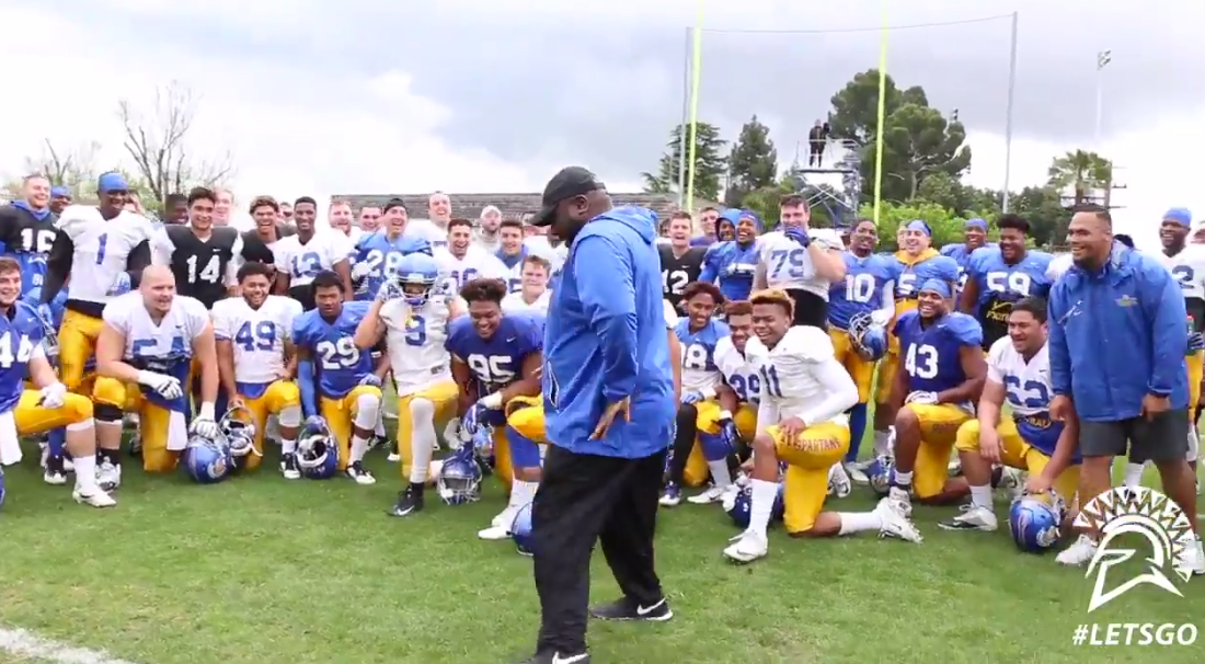 Backupdancerturnedfootballcoach energizes players with MC Hammer