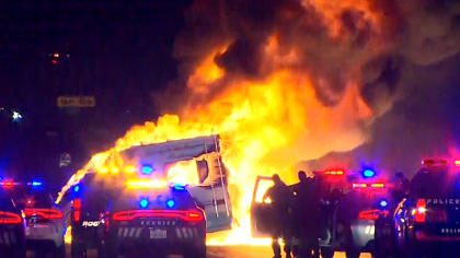 Fiery crash after suspect leads cops on chase with kids in RV - CBS News