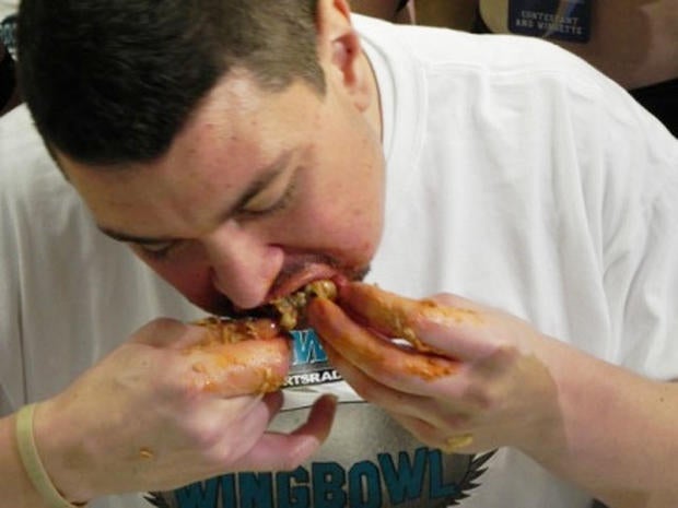 Jonathan "Super" Squibb winging it Wing Bowl 2011.