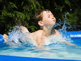 kid, boy, pool, portable pool, wading pool, swimming, summer, summertime, drowning, hot, weather, stock, 4x3