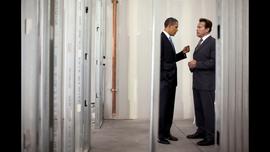 President Obama meets with Arnold Schwarzenegger, then governor of California, at Solyndra's construction site in Fremont, Calif., in May 2010.