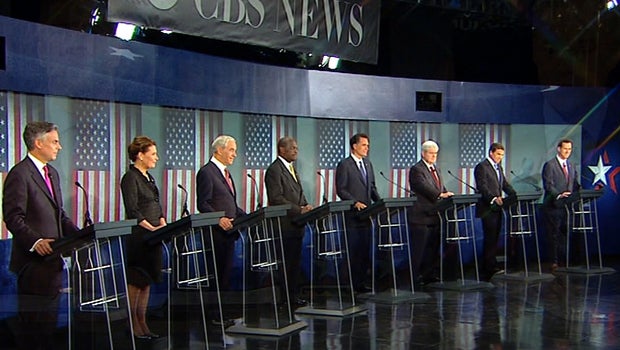Eight candidates for the Republican nomination for president of the United States are seen at the CBS/National Journal Debate in Spartanburg, S.C., Nov. 12, 2011.