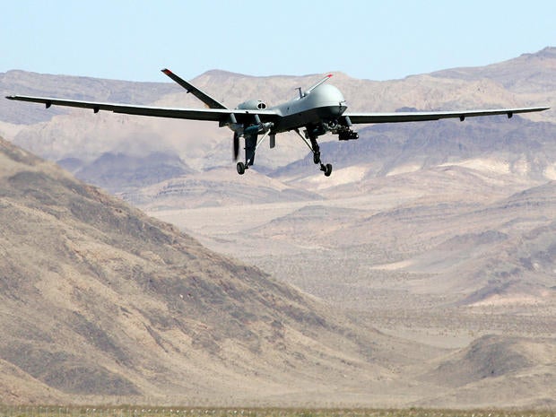 An MQ-9 Reaper drone takes off Aug. 8, 2007, at Creech Air Force Base in Indian Springs, Nev.
