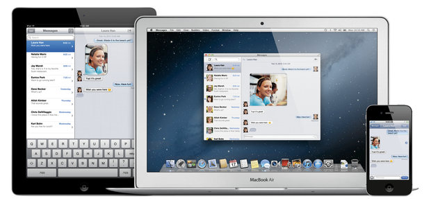 Mountain Lion's Messages app now works with iMessage to let users carry over conversations from their iOS devices to their computer.