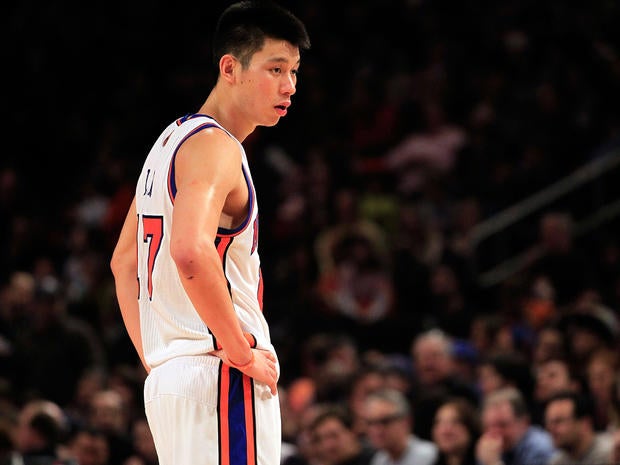 Jeremy Lin of the New York Knicks looks on during a game against the Dallas Mavericks at Madison Square Garden Feb. 19, 2012, in New York City.