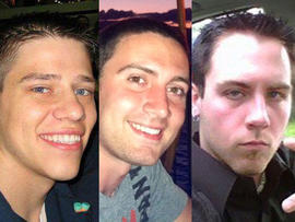 From left to right: Jon Blunk, Alex Teves and Matt McQuinn were killed at a midnight movie theater shooting in Aurora, Colo., Friday while protecting their girlfriends from bullets.