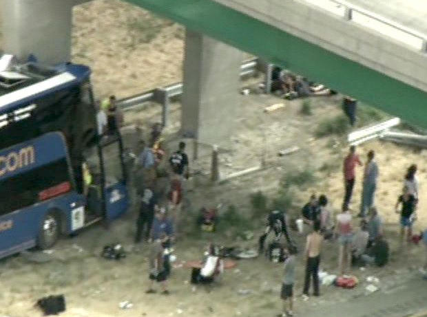 A Double-decker Megabus crashed into bridge pillar on Interstate 55 Thursday afternoon.