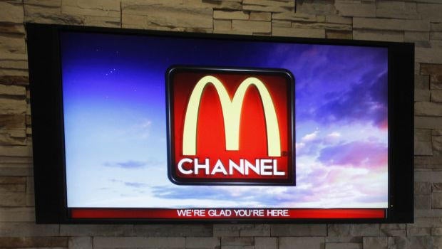 The new McDonald's television channel is seen on September 7, 2012, at a McDonald's restaurant in Norwalk, Calif.
