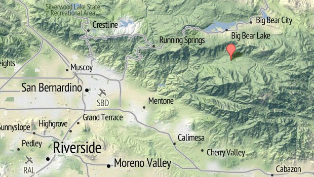 Map showing Glass Road in Big Bear region of California