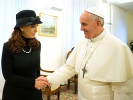 Pope Francis meets Argentine President Cristina Fernandez at the Vatican on March 18, 2013.