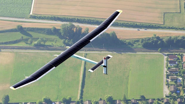 Solar Impulse flies on July 8, 2010, over Payerne, Switzerland
