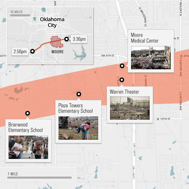 Map of Oklahoma tornado with pictures