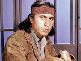 Actor Michael Ansara is seen on location for the TV series "Law of the Plainsman" in 1960.