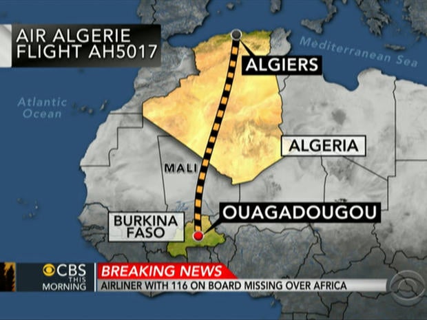 Map showing route of Air Algerie Flight AH5017