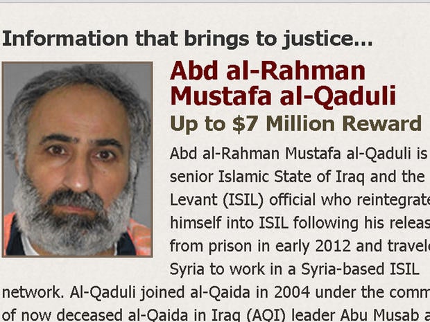 An image of senior ISIS figure Abd al-Rahman Mustafa al-Qaduli is seen on the Rewards for Justice website