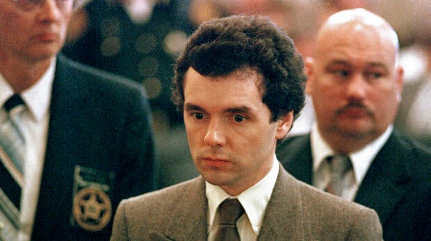 Serial killer Donald Harvey stands before a judge during sentencing in Cincinnati in September 1987.