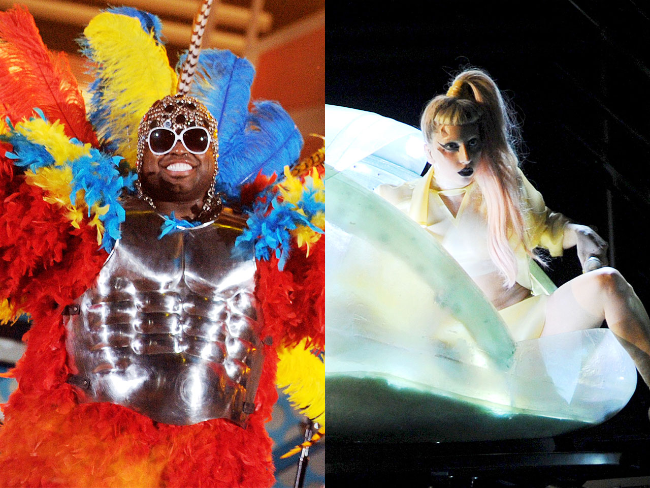 Cee Lo Green Muppet Outfit Vs Lady Gaga Egg Thing Grammy Fight Cbs News