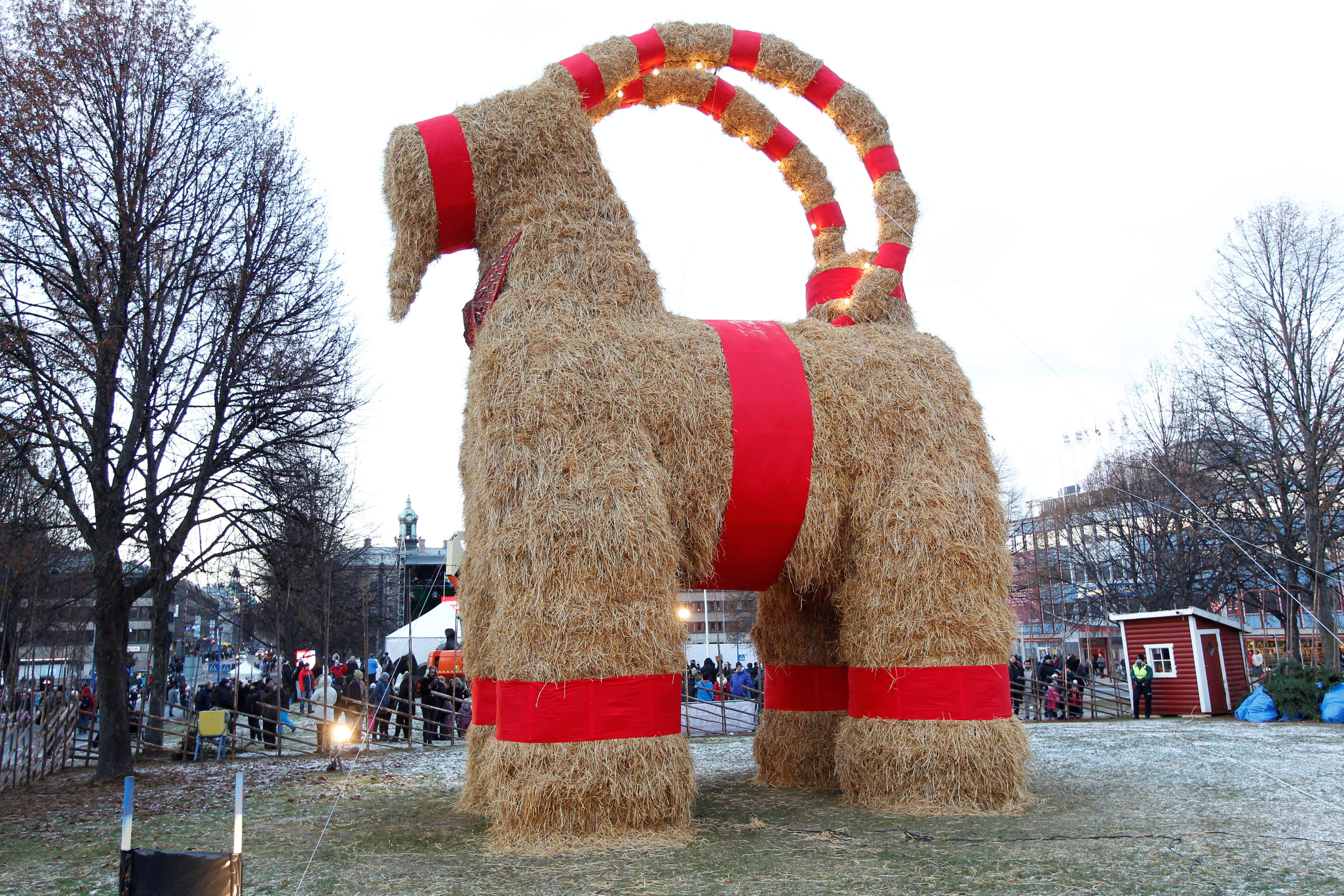 Sweden's Christmas Goat goes up in flames just hours after 50th