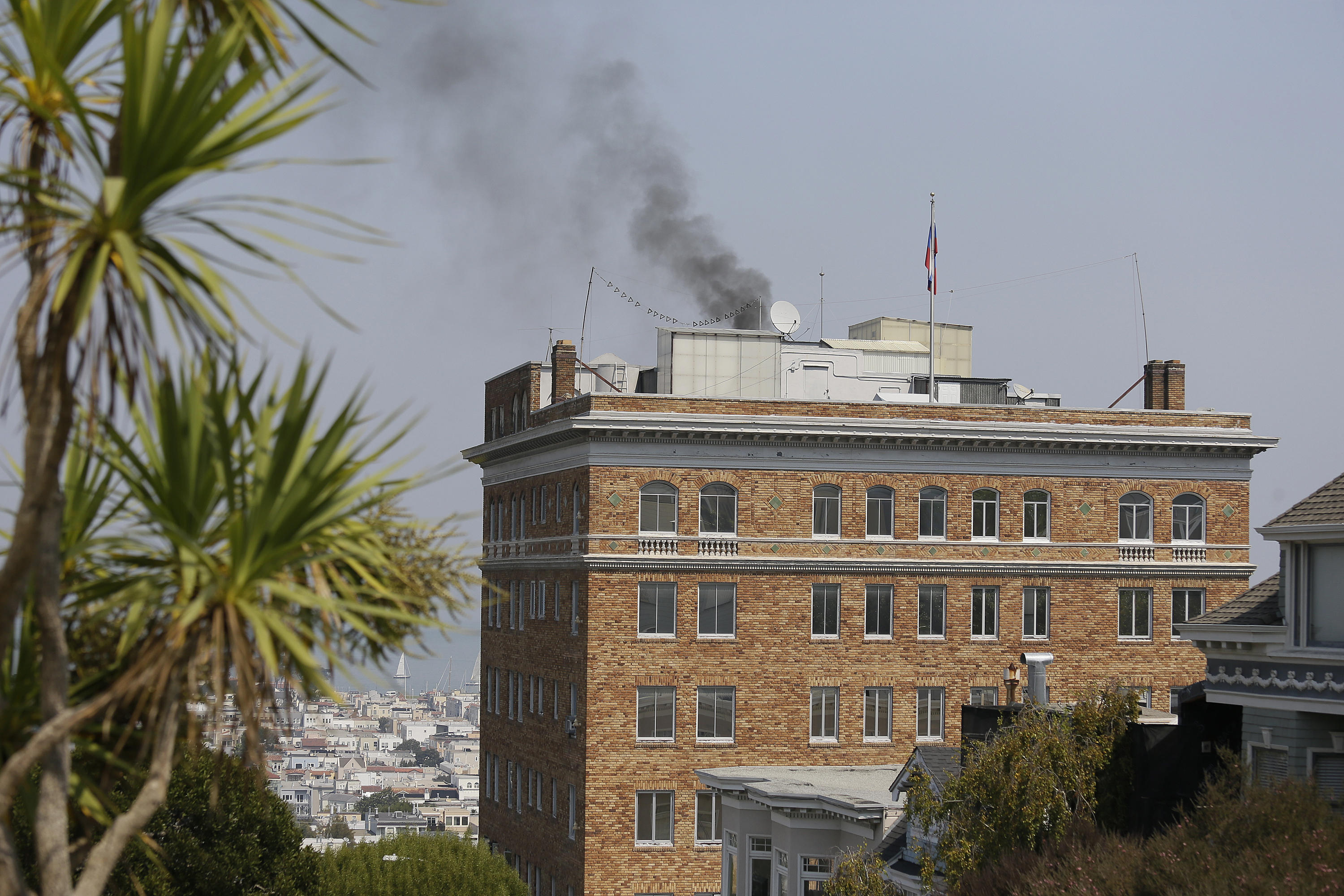 Black Smoke Pours From Chimney At Russian Consulate In San