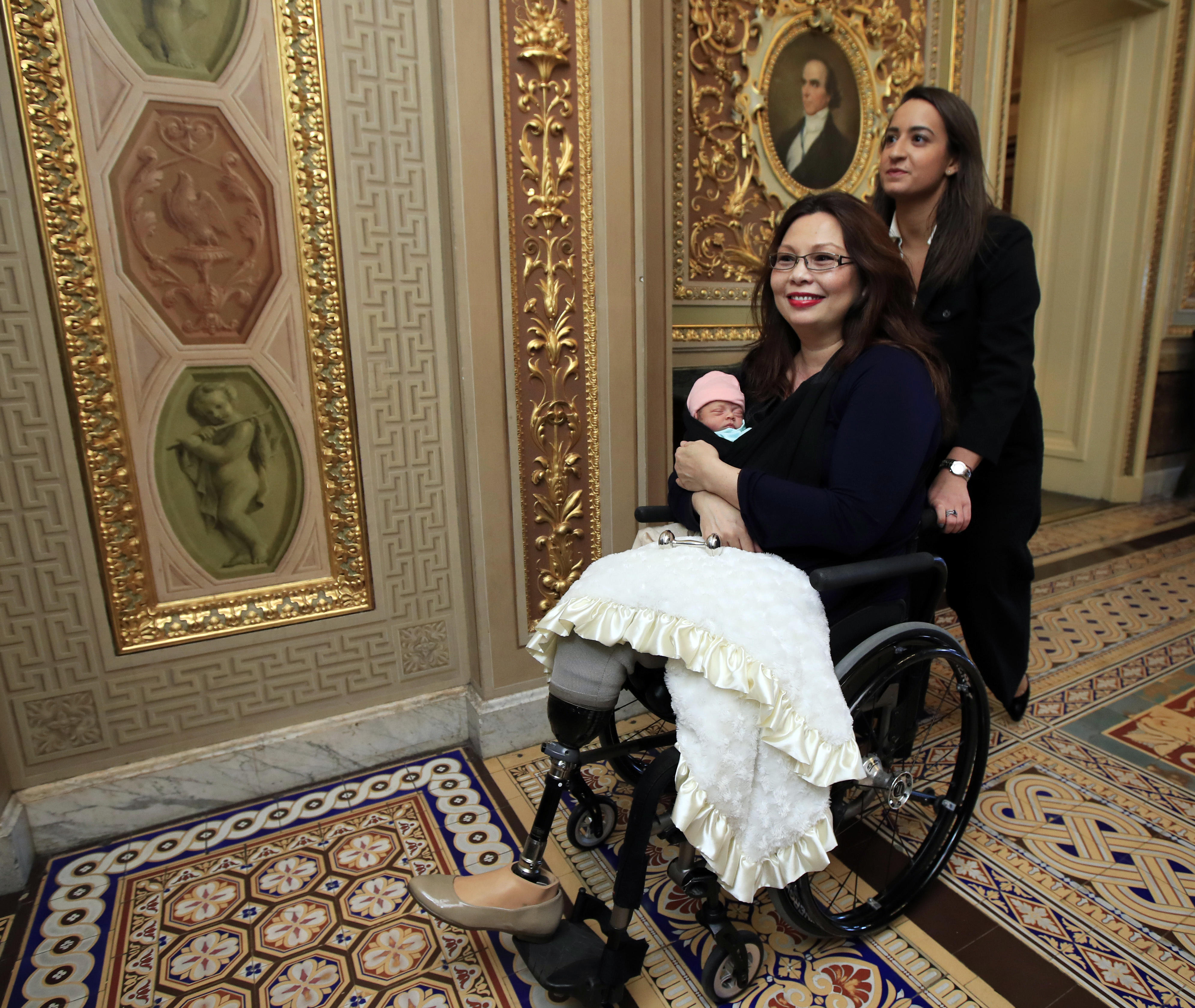 Sen Tammy Duckworth Casts Vote On Senate Floor With New Baby