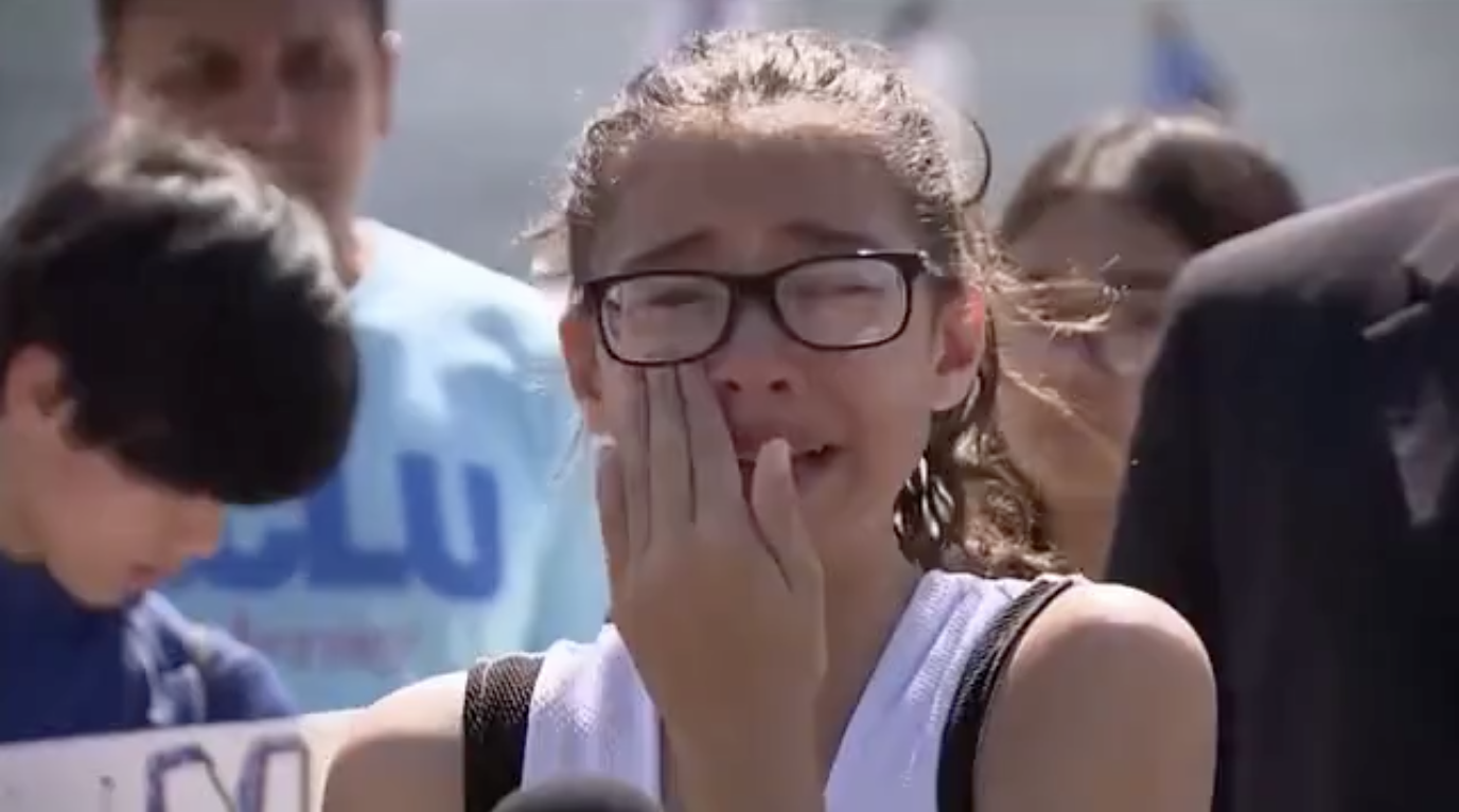 12-year-old girl sobs at rally while talking about her father, who ...