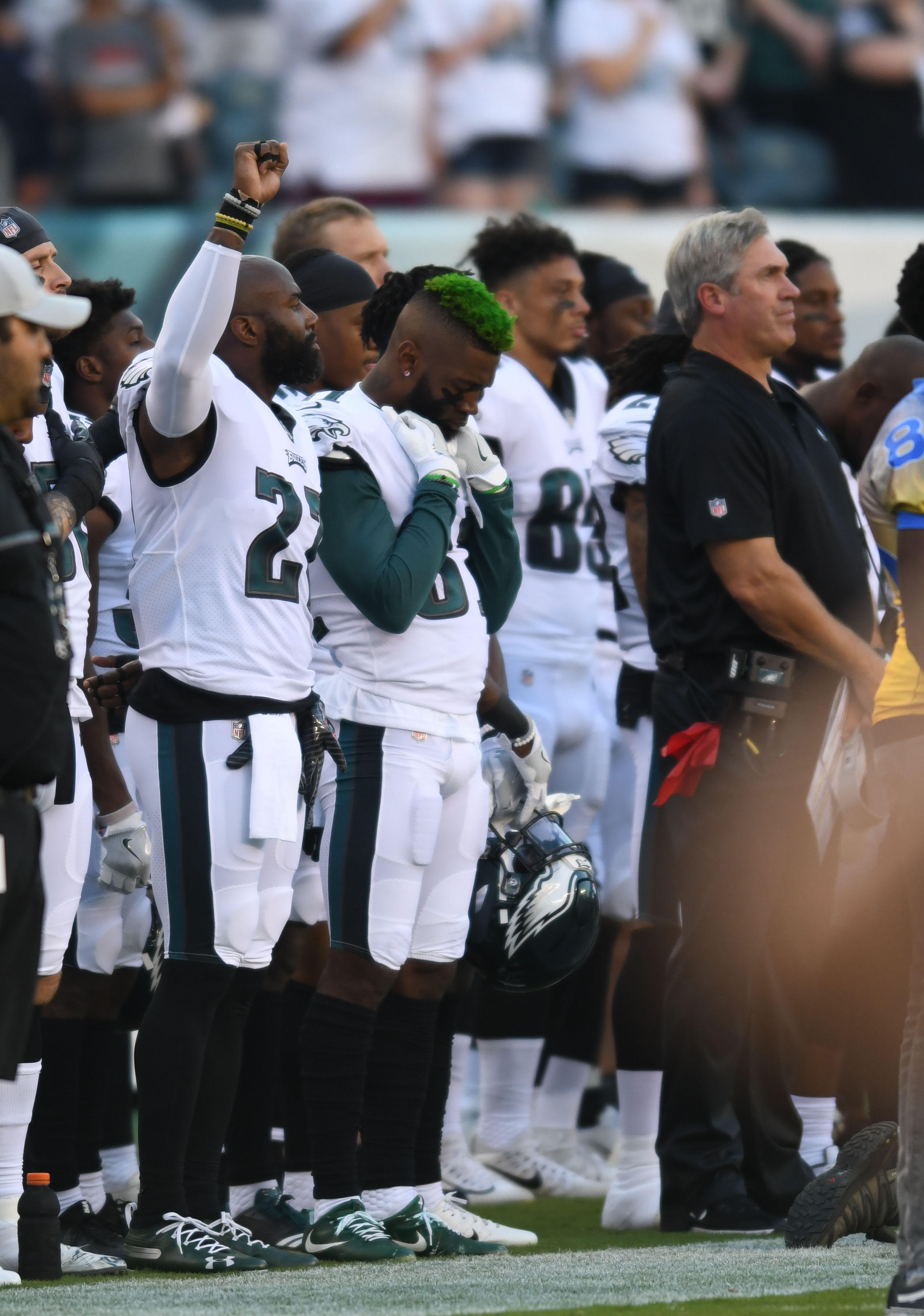 Nfl Players Raise Fists Kneel And Stay Off Field During