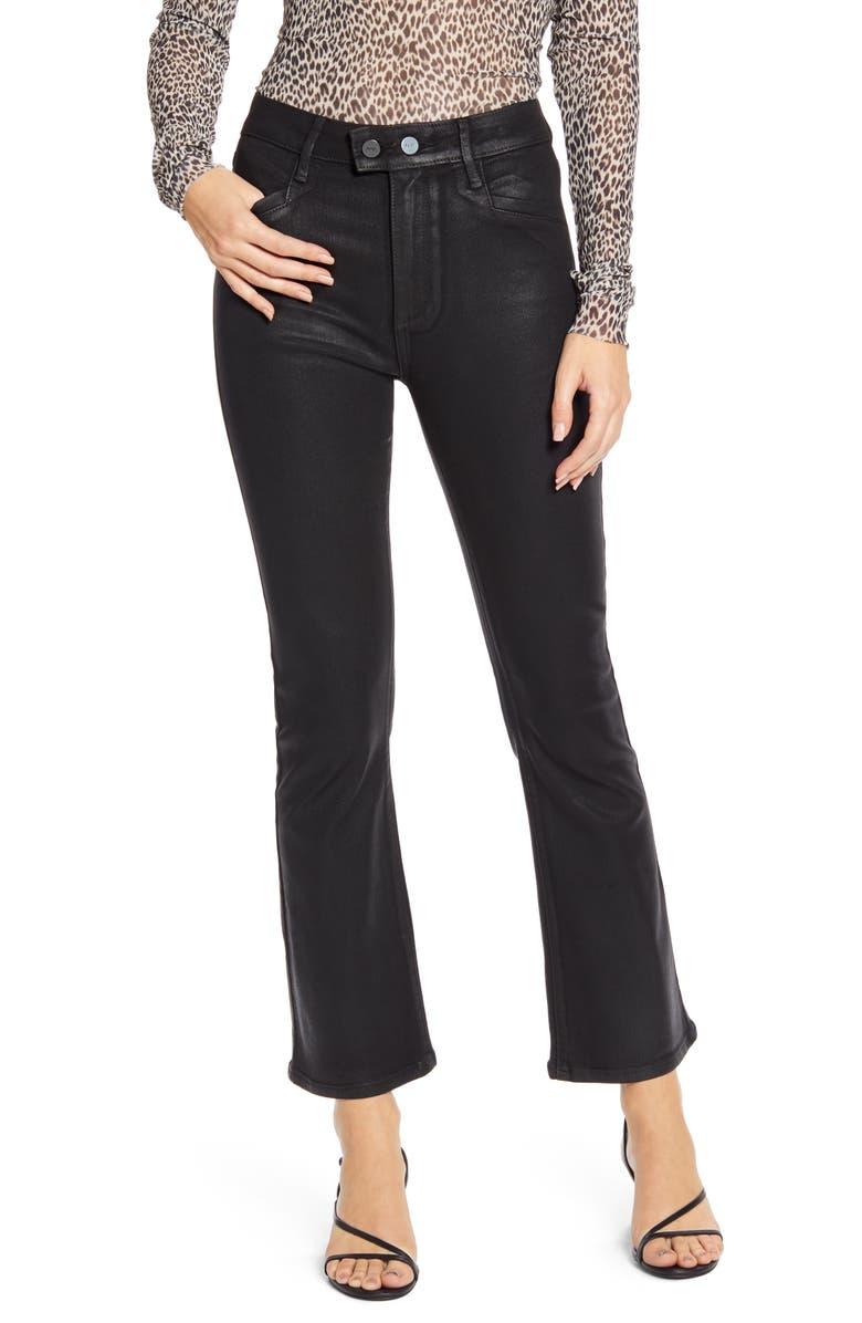 Paige Transcend Claudine coated high waisted double button ankle flare jeans 
