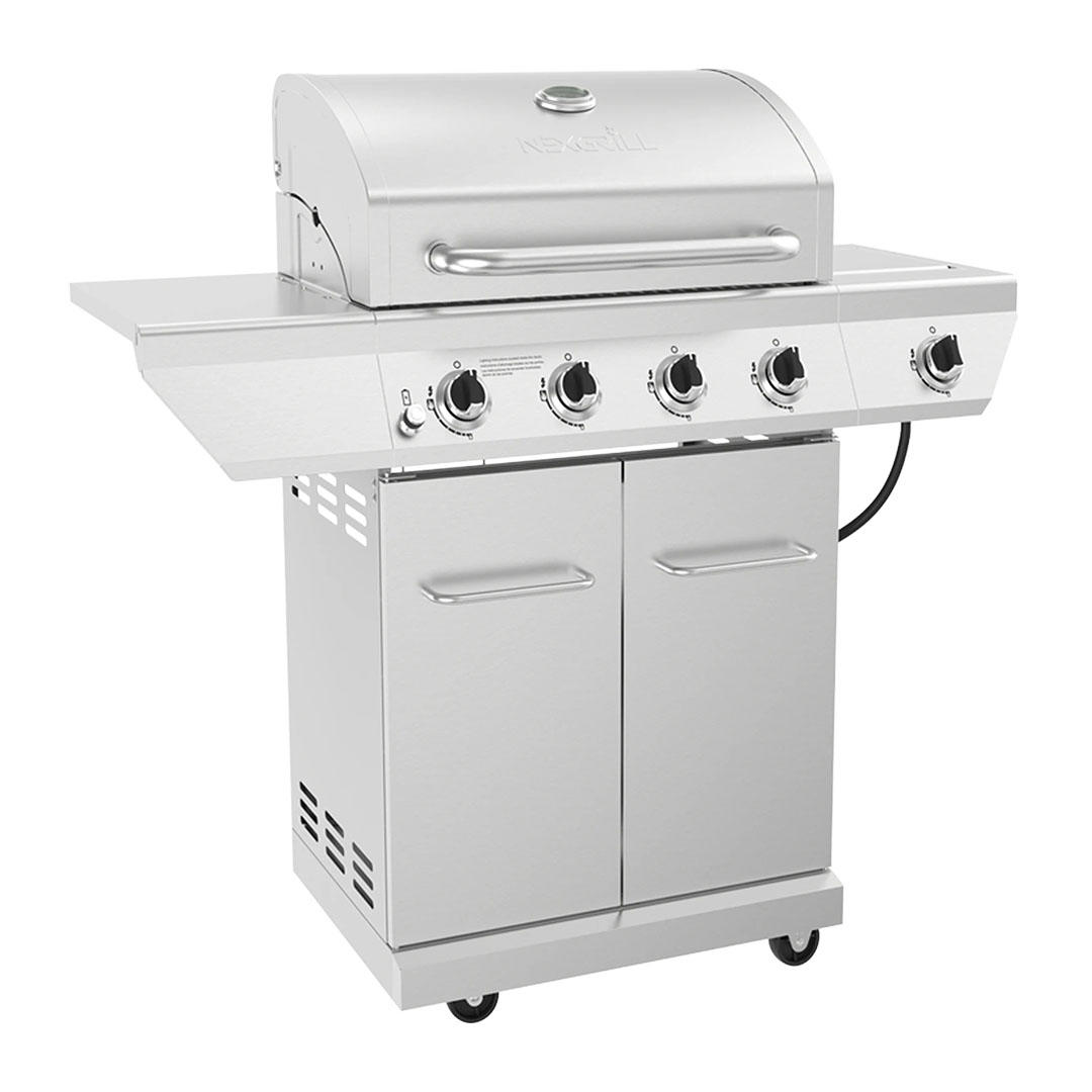 4-Burner Propane Gas Grill in Stainless Steel with Side Burner 