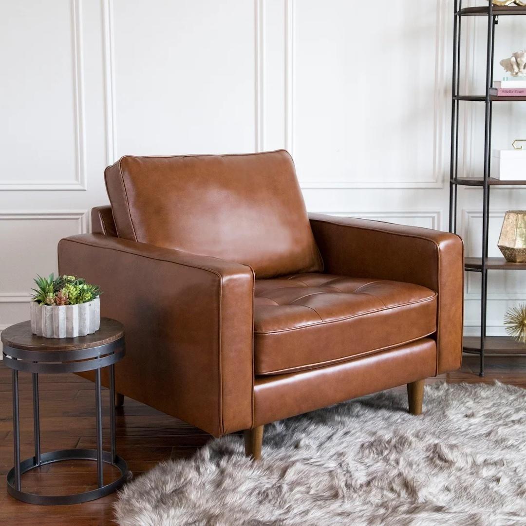 Abbyson Holloway Mid-century Modern Top Grain Leather Armchair 