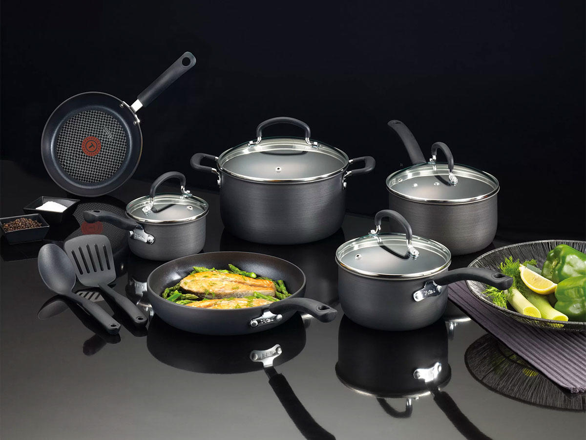 T-fal Ultimate Hard Anodized Aluminum Nonstick Cookware Set & Cooking Utensils, 12 portion   