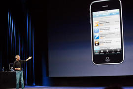Steve Jobs introduces the updated iPod Touch at the 2009 event.