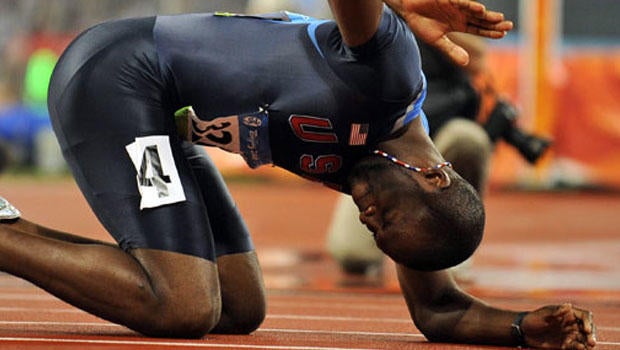 LaShawn Merritt wins 400-meter in 2008 Beijing Olympics.