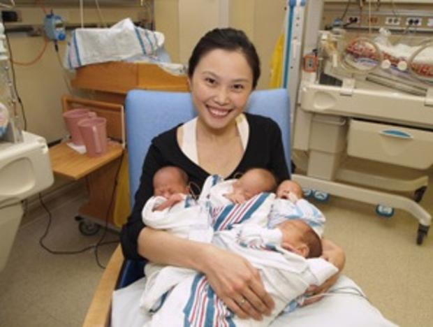 Samantha Weng and her four babies (Lucile Packard Children's Hospital) 