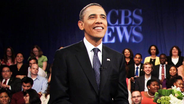 President Barack Obama smiles during a break at a CBS News Town Hall Meeting on the economy, Wednesday, May 11, 2011, at the Newseum in Washington. (AP Photo/Carolyn Kaster)