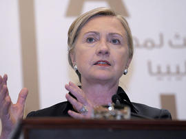 Secretary of State Hillary Rodham Clinton speaks during a news conference at the Emirates Palace Hotel in Abu Dhabi, United Arab Emirates, June 9, 2011, following the Third Contact Group Meeting on Libya.