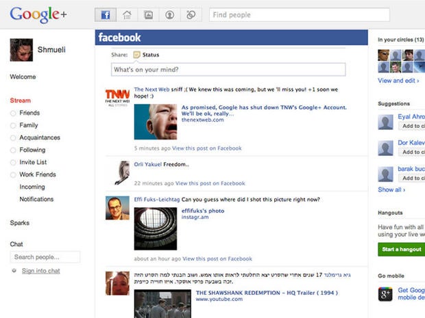 Get Facebook and Twitter feeds in Google+