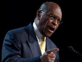 Republican presidential hopeful Herman Cain gestures during a speech at the Values Voter Summit on Friday, Oct. 7, 2011, in Washington.