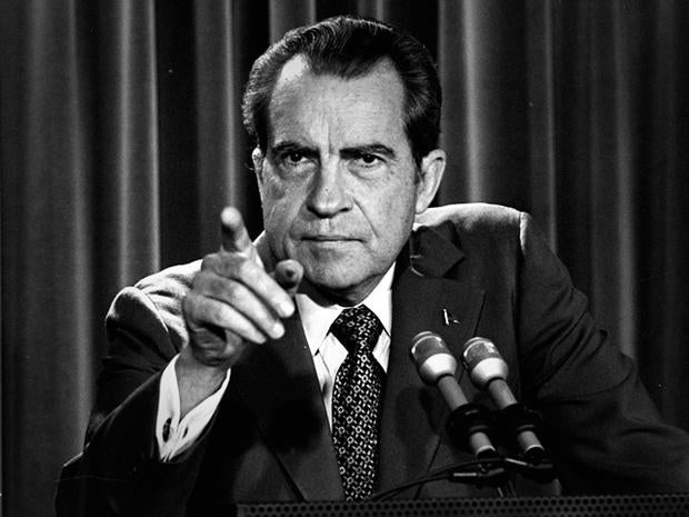 In this March 15, 1973, file photo President Nixon tells a White House news conference that he will not allow his legal counsel, John Dean, to testify on Capitol Hill in the Watergate investigation and challenged the Senate to test him in the Supreme Court. A feisty Nixon defended his shredded legacy and Watergate-era actions in grand jury testimony that he thought would never come out. On Thursday, Nov. 10, 2011, it did.