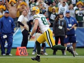 SAN DIEGO, CA - NOVEMBER 06: Jordy Nelson #87 of the Green Bay Packers runs with the ball after his catch against the San Diego Chargers during the fourth quarter at Qualcomm Stadium on November 6, 2011 in San Diego, California. (Photo by Harry How/Getty Images)