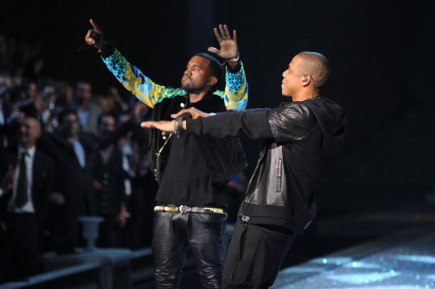 Kanye West (L) and Jay-Z perform during the 2011 Victoria's Secret Fashion Show. 