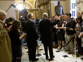 Rep. Steny Hoyer, D-Md. right, and Rep. Chris Van Hollen, D-Md., speak to reporters on the payroll tax cut on Wednesday, Dec. 21, 2011 in Washington.