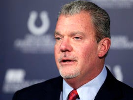 Indianapolis Colts owner Jim Irsay speaks during a news conference at the NFL football team's headquarters Jan. 17, 2012, in Indianapolis.