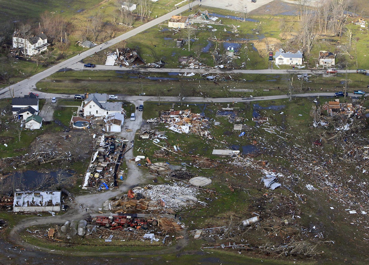 Aerial views of tornado damage