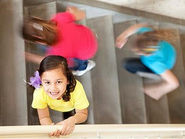 kids on stairs, falling stairs, stair injuries, stock, 4x3