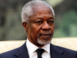 Former U.N. Secretary General Kofi Annan meets with Chinese Premier Wen Jiabao, unseen, at the Great Hall of People in Beijing March 27, 2012.