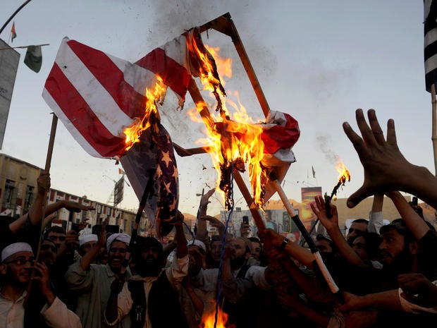 Pakistan, protests, protesters, american flag, burning