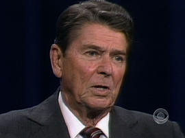 Ronald Reagan speaks during a presidential debate with Walter Mondale in 1984.