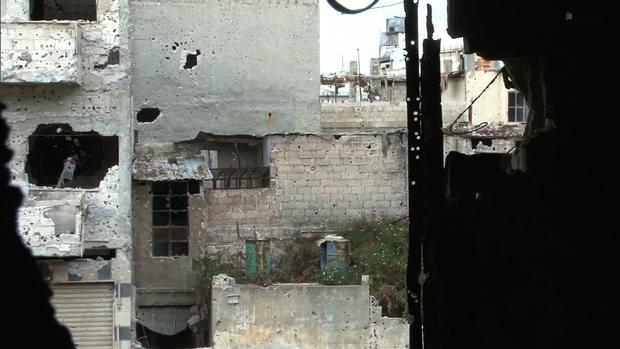 Damaged buildings in Baba Amr, an Homs neighborhood that has experienced intense fighting between Syrian rebels and the dictatorship's army.
