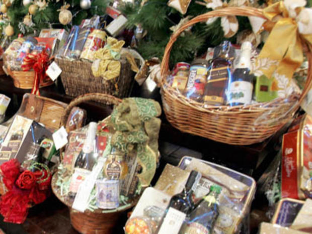 A shoppers chooses gift baskets for New 