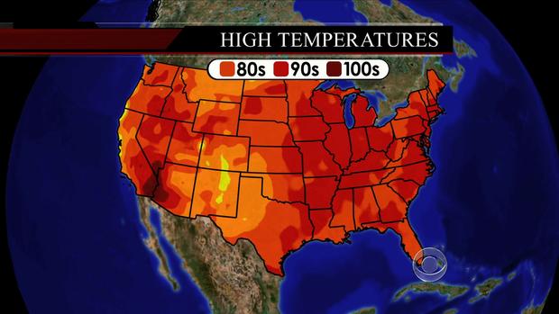 Temperatures across the United States on July 16, 2013.